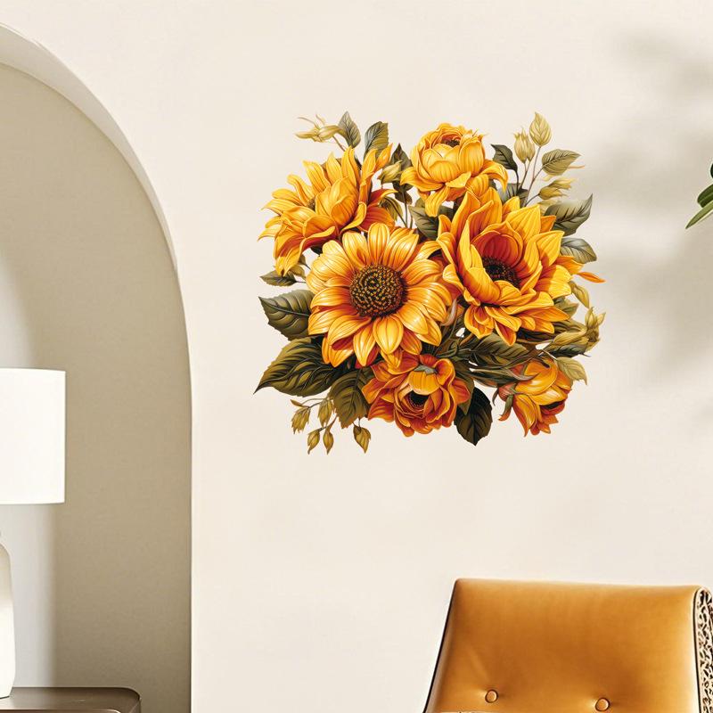 Golden Sunflower Wall Stickers Peel and Stick Removable Decoration for Home Kitchen Bathroom Cabinet Refrigerator Wardrobe DIY Decor