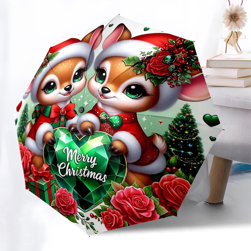 

1pc Merry Christmas! Automatic Opening/Closing Umbrella with Foldable Design, 8-Bone Iron Frame, Outdoor, Perfect Gift for Fans, Travelers, Daily Use.
