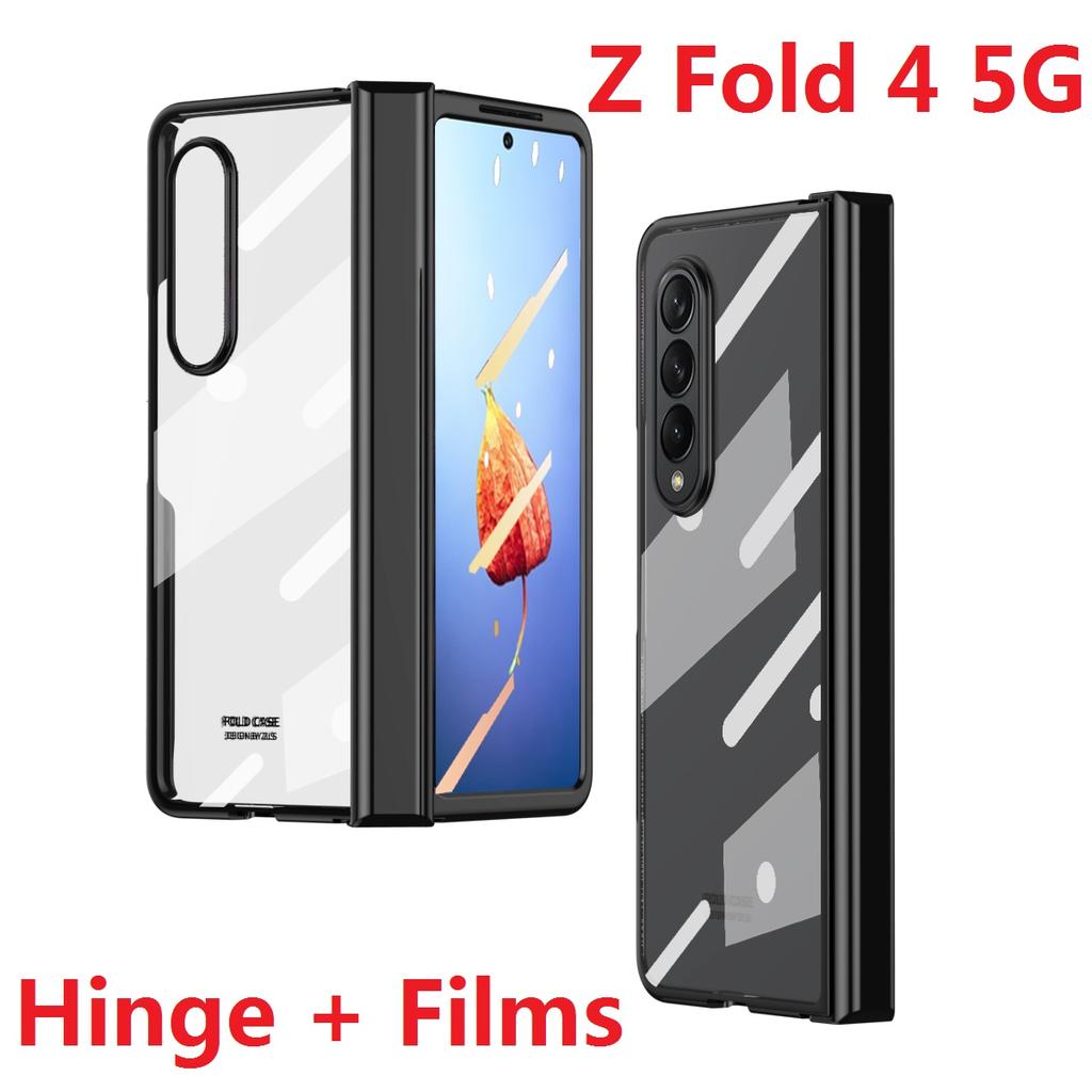 Detachable For Samsung Galaxy Z Fold 4 Case Glass Film Screen Protector Transparent Hinge Electroplate Hard Cover