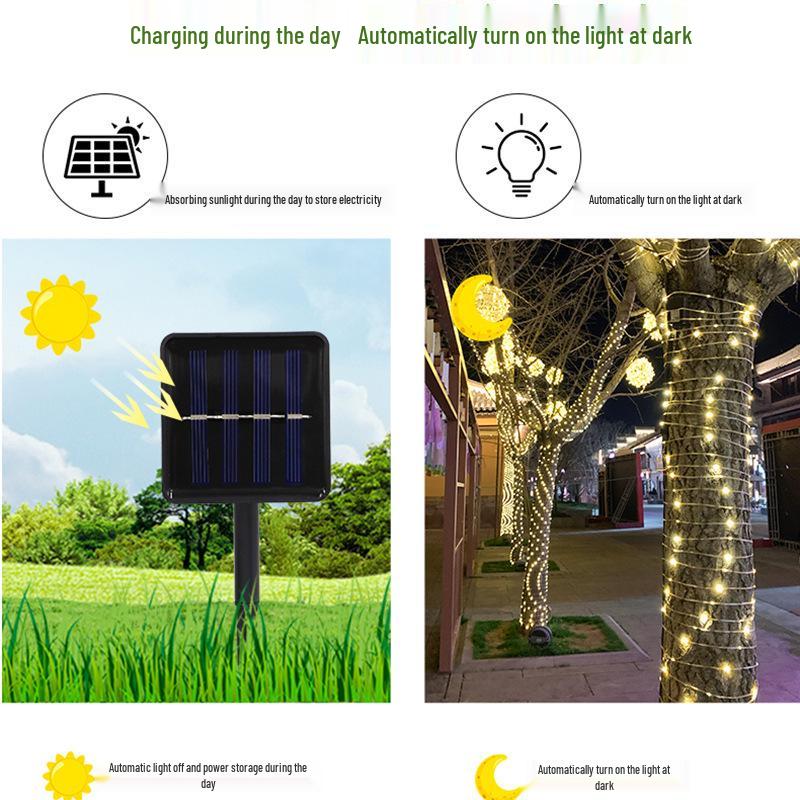 LED Solar Copper Wire String Lights for Outdoor Christmas and Festival Decoration