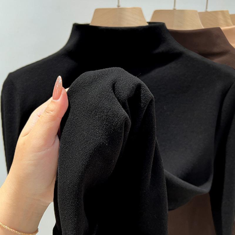 Women's Mock Neck Long Sleeve Top Loose Fit Commuter Undershirt Thick Fleece Thermal Base Layer