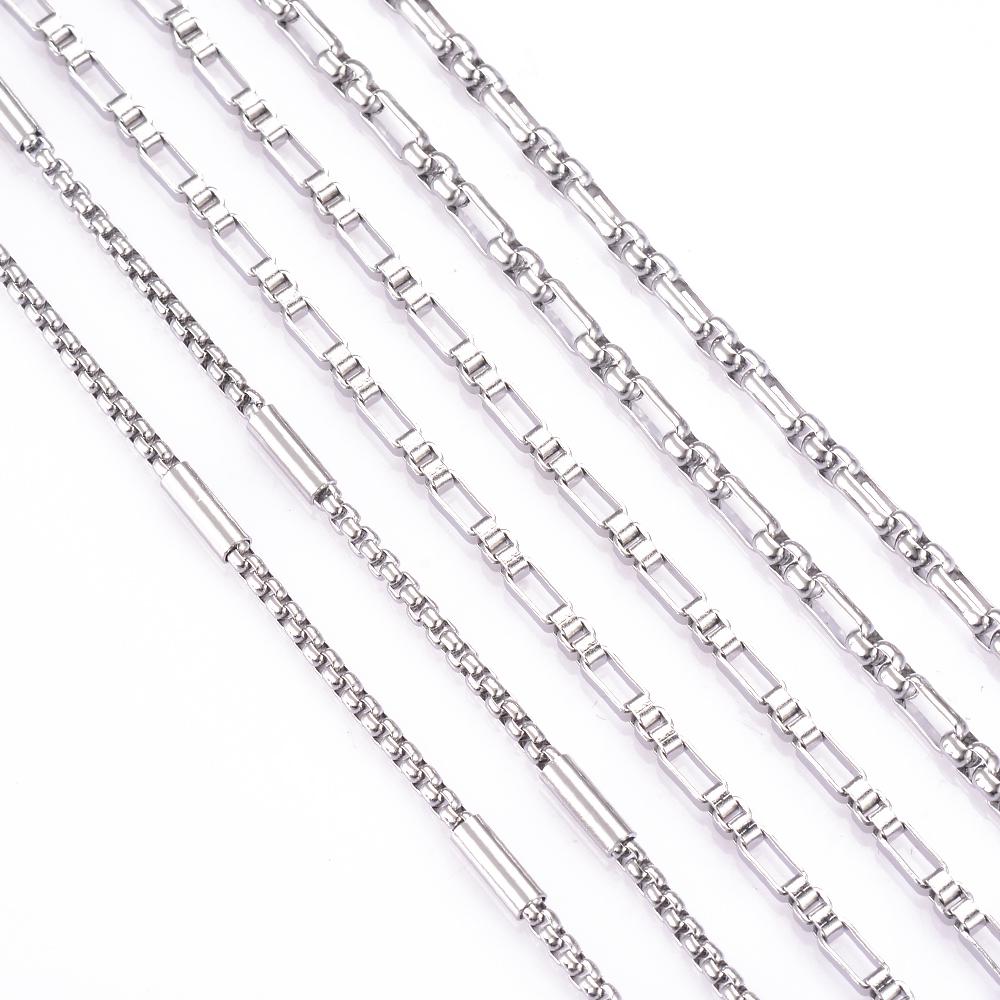 1 Meter/lot Stainless Steel Handmade Chain Square Pearl 3:1 Chain Box Necklace Chain For DIY Jewelry Making Wholesale Bulk Chain