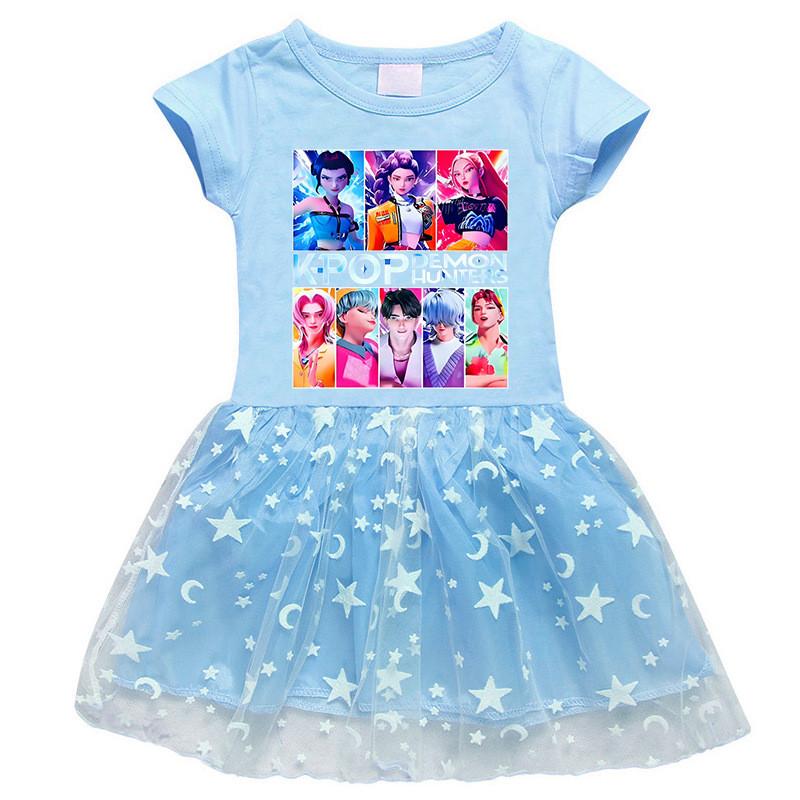 Girls Kpop Mira Zoey Rumi Hunters Printed Star Moon Mesh Dress