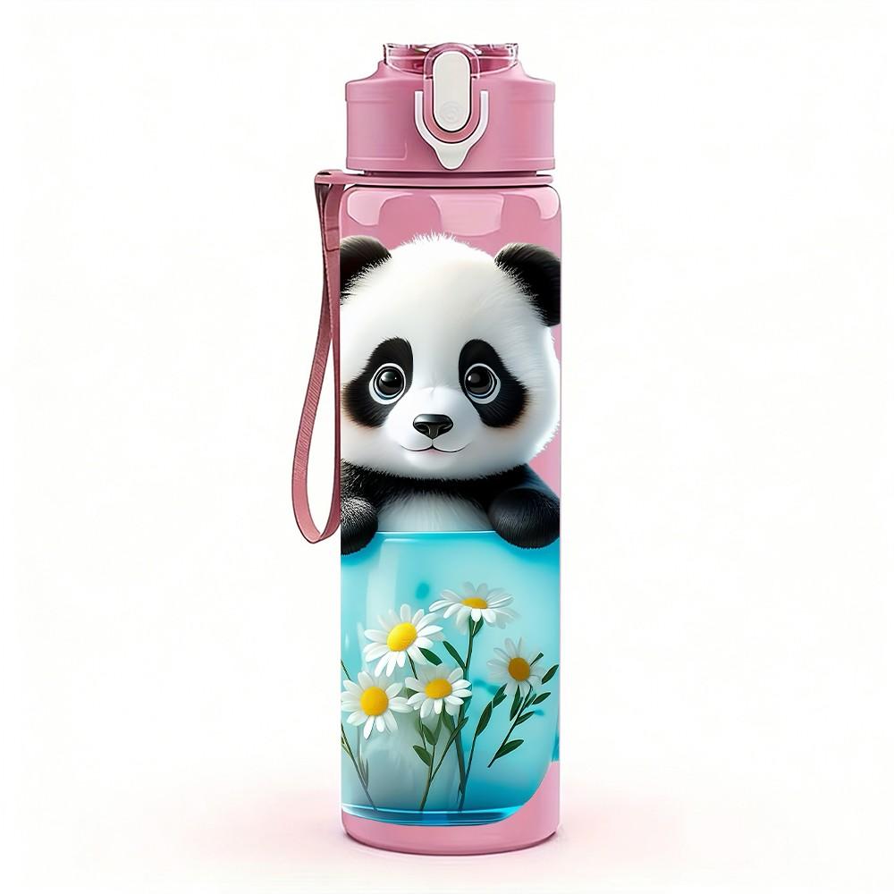 1PC Panda Inside Blue Tea Cup Print 750ml Color Plastic Sports Water Bottle Leakproof Flip Straw Lid Suitable for Sports Office Home Use
