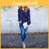 Premium Quality Woman O Neck Long Sleeve Casual Polka Dot Blue Blouse For Everyday Comfort