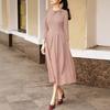 ZANZEA Women Casual Round Neck Solid Color 3/4 Sleeve Midi Dress