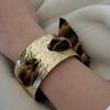 French Retro Leopard Print Silk Scarf Bracelet Matte Gold Open Bracelet Female Niche Design Exotic Stacked Jewelry