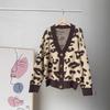 Womens Oversized V-Neck Knit Cardigan With Leopard Print - Soft Acrylic Warm Loose Fit Long Sleeve Sweater Fall 2025