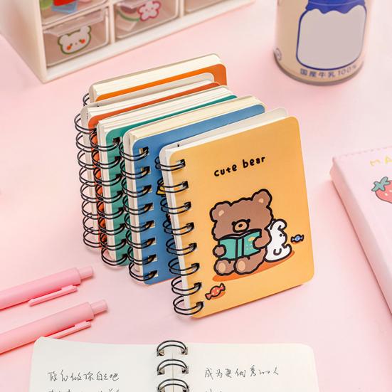 2Pcs Mini Cute Spiral Notebook Cartoon A7 Side-Turning Coil Notebook Smooth Writing Pocket Notepad 80 Pages for Study Office Journaling