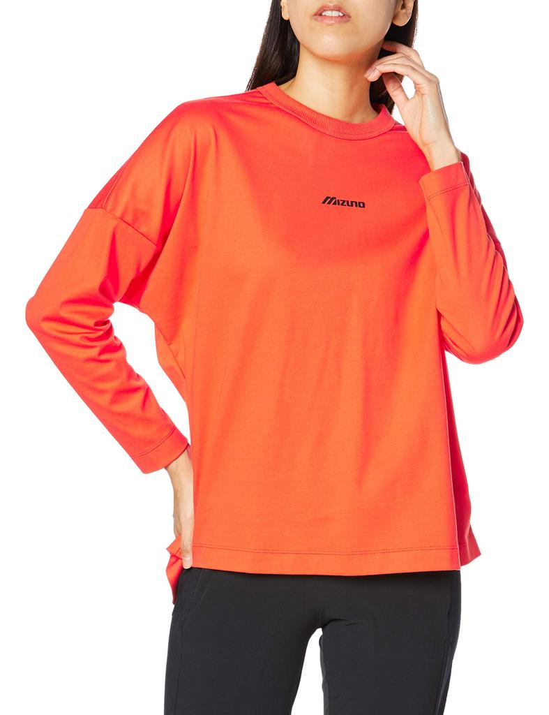 Mizuno Sports Style Apparel D2MA0700 Shocking Size L to Japanese Size T-Shirt (Long Sleeve) Women's Orange, (Equivalent L)
