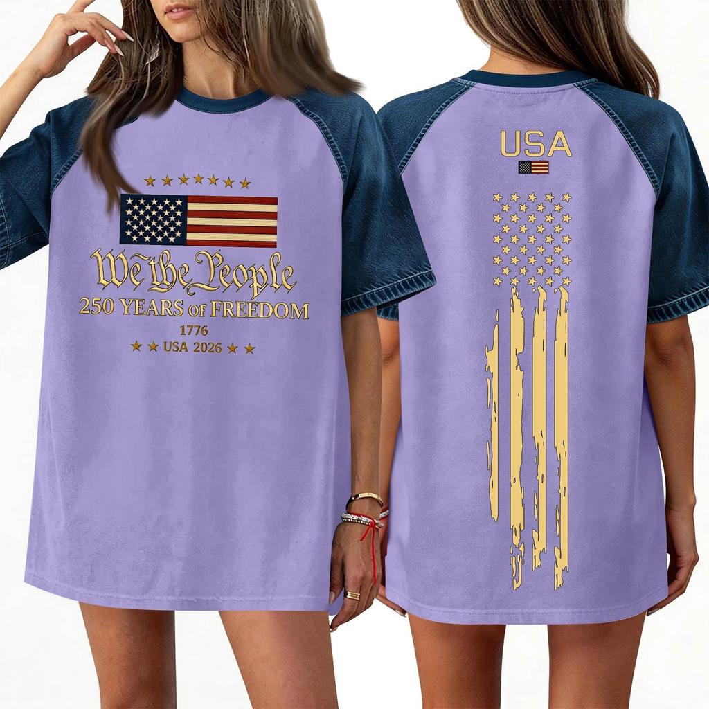 Women's Denim Patchwork Top, Casual Short-sleeved Comfortable T-shirt, Fashionable For Spring And Summer.