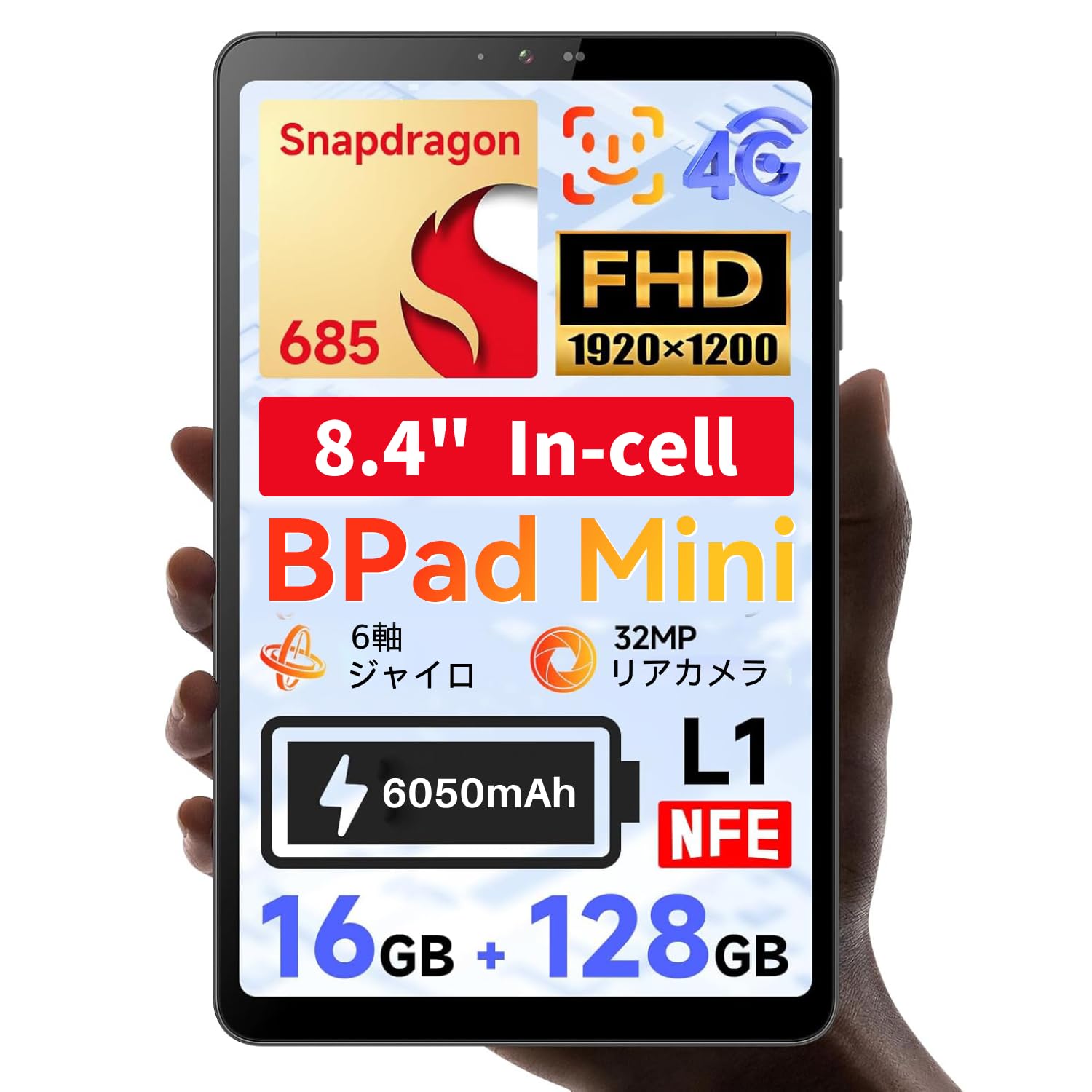 

BNCF Bpad Mini Snapdragon FHD IPS 1920x1200 Widevine L1 4G 6050mAh Split Face Light Proximity Metal Case 8-inch SIM-Free Tablet, 685, 8-Core сірий колір