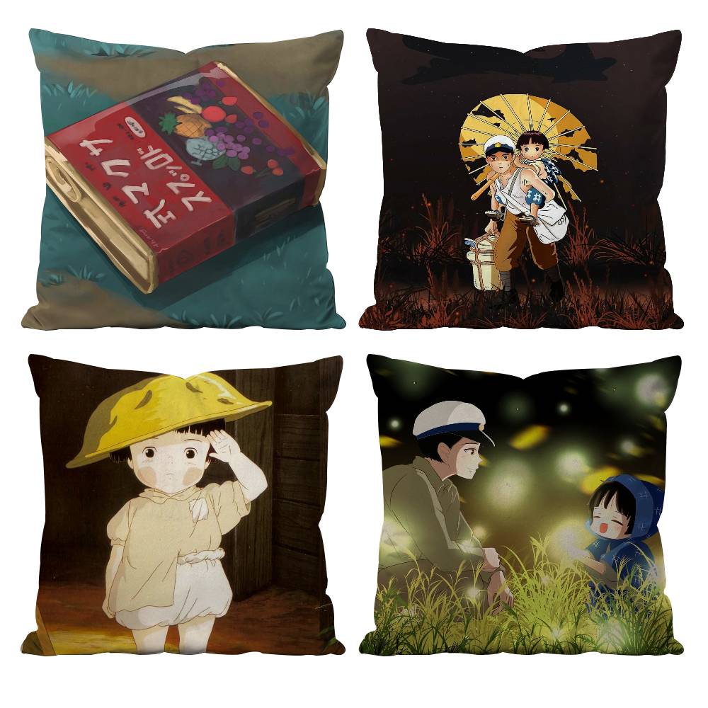 G-Grave of the Fireflies Pillow Case Anti-dustmite Pillowcase Invisible zipper silky short plush Sofa cushion cover