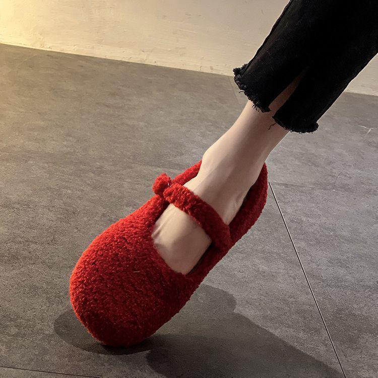 Mary Jane Women's Furry Velvet Flat Shoes - 2025 Autumn/Winter Korean Style