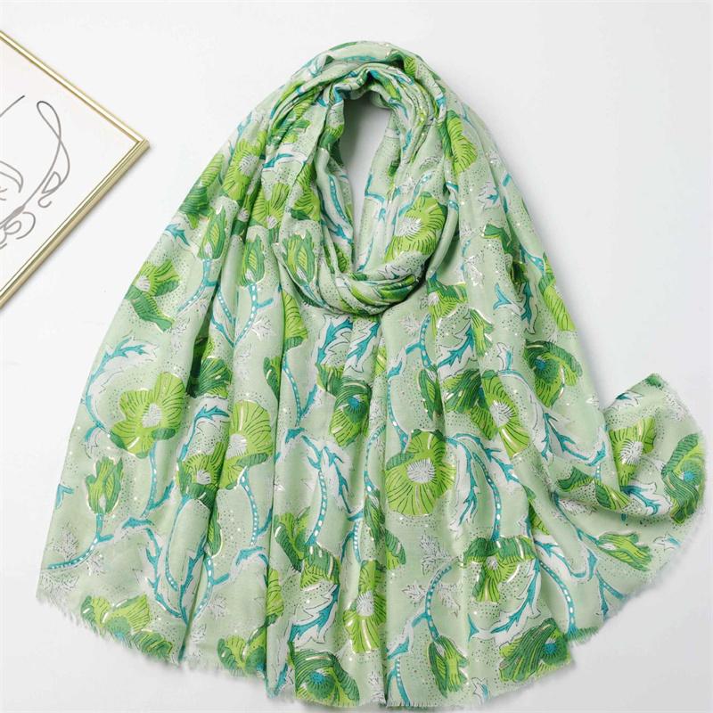 Winter Spain Thin Viscose Scarves Women Glitter Petal Floral Shawls And Wraps Pashmina Stole Bufandas Muslim Sjaal 180*90Cm