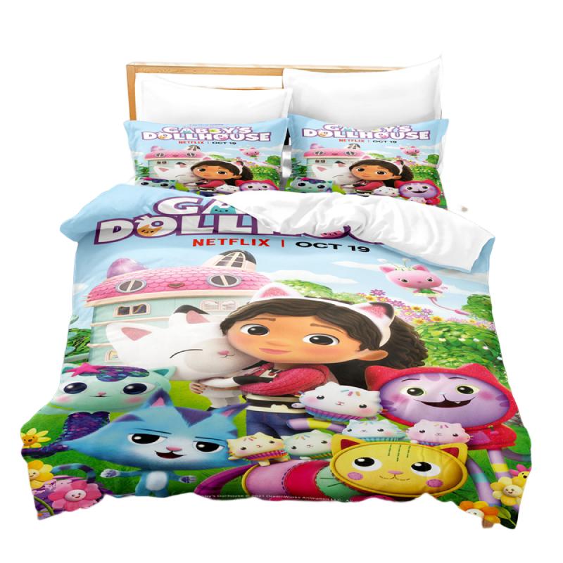 

Gabbys 3pcs Dollhouse Cartoon Print Children Bed Duvet Set Quilt Pillow Cover Garden,135x200cm/53.1*78.7in