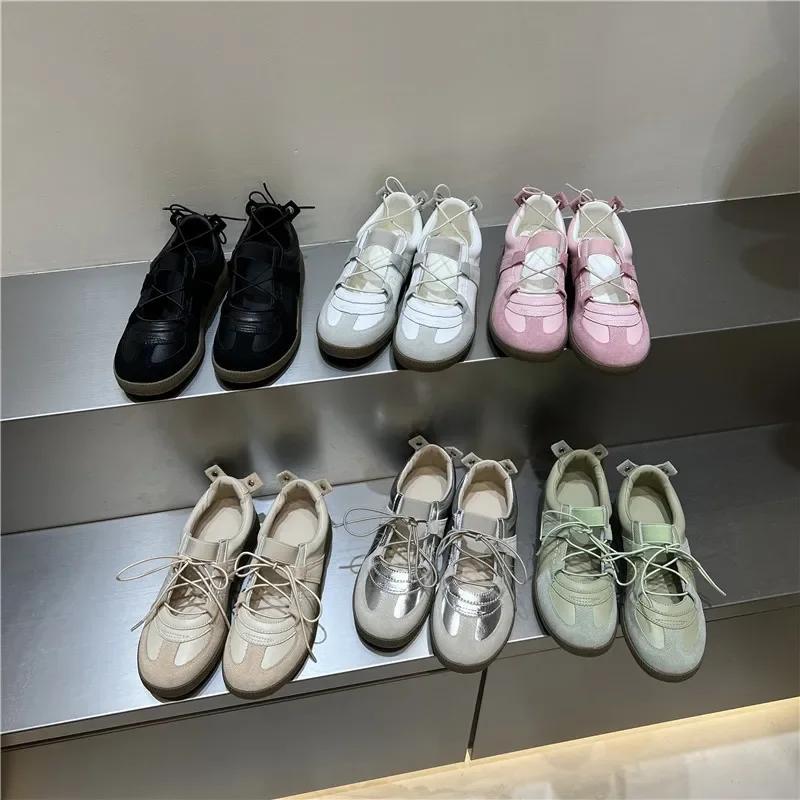 Fashion 2024 Women Spring Summer New Soft Leather Korea Y2k Designer Casual Ballet Sports Athletic Training Flat Sneakers Female Shoes
