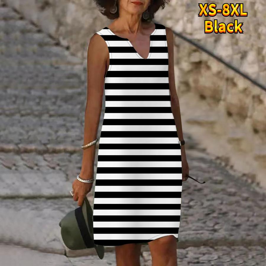 

Женское летнее платье в полоску зебры с v-образным вырезом, повседневное модное платье без рукавов, повседневное свободное сексуальное платье размера плюс XS-8XL 8XL чёрный
