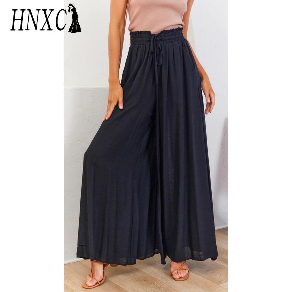 HNXC Women's Fashion Casual Solid Color Print Pants & Capris