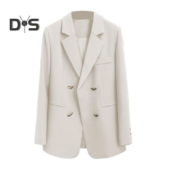 

Женский пиджак с лацканами, длинный рукав, однотонный повседневный пиджак свободного кроя, двубортный, базовая повседневная верхняя одежда, офисное женское пальто M бежевый