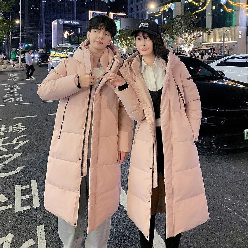 

Couple s Plus Size Ex-Long Hooded Down Coat Warm Parkas M розовый