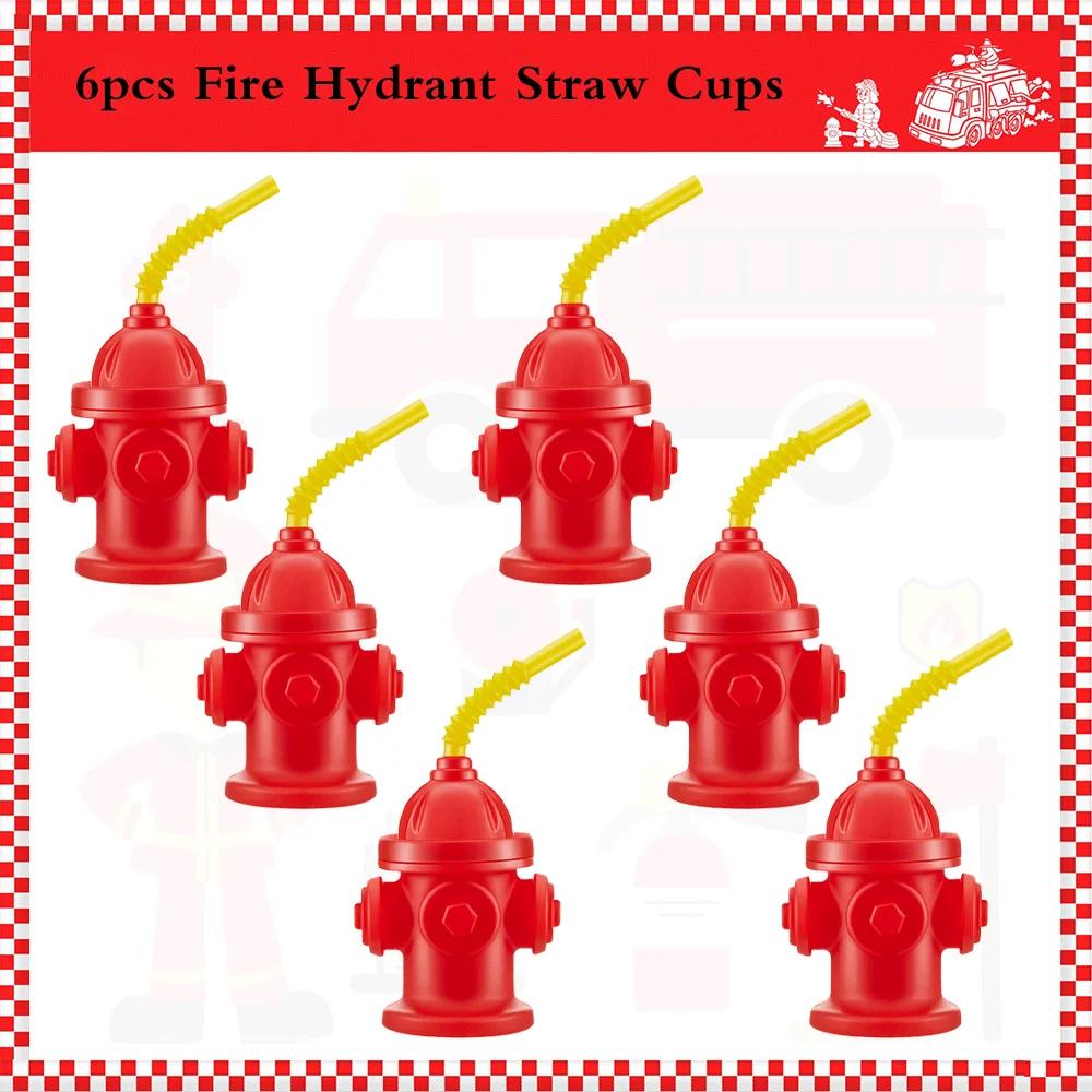 2/4/6/8/10pcs Novelty Fire Hydrant Straw Cups with Lid Fireman Firefighter Birthday Party Favors Boys 8oz Red Plastic Water Cups