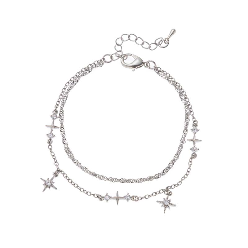 

Fashion Shiny Cubic Zirconia Star Bracelet For Women Simple Metal Double-Layered Adjustable Bracelet Wedding Zircon Gift мідний