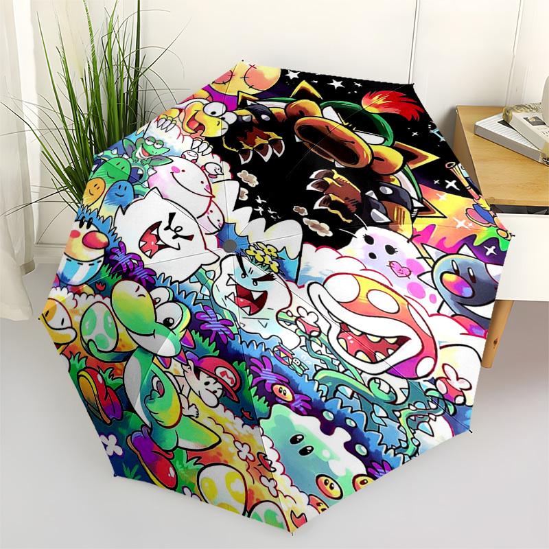 

1pc Super Mario Mushroom Yoshi Bowser Outdoor Umbrella - Automatic Opening & Closing, Portable 3-Fold Design, 8-Bone Iron Frame, Perfect Gift for