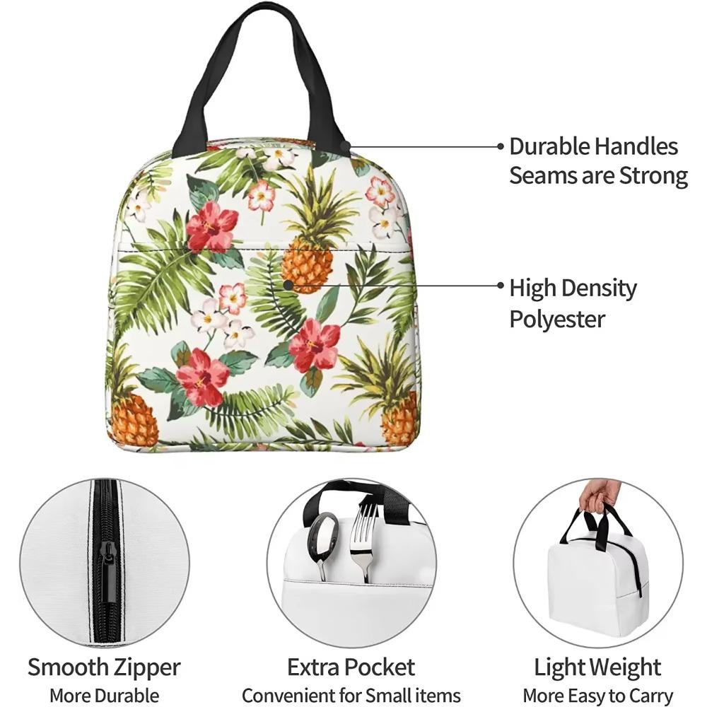 Hawaiian Tropical Pineapple Lunch Bags for Women Insulated Lunch Box Cooler Thermal Tote Bag for Work School Hiking Picnic
