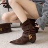 Schaffell-Version~ Retro-Nische spitzer Absatz gewebt mit Fransen zwei Tragemöglichkeiten Stiefel mit Schaft Western-Cowboystiefel Stiefeletten Damenstiefel