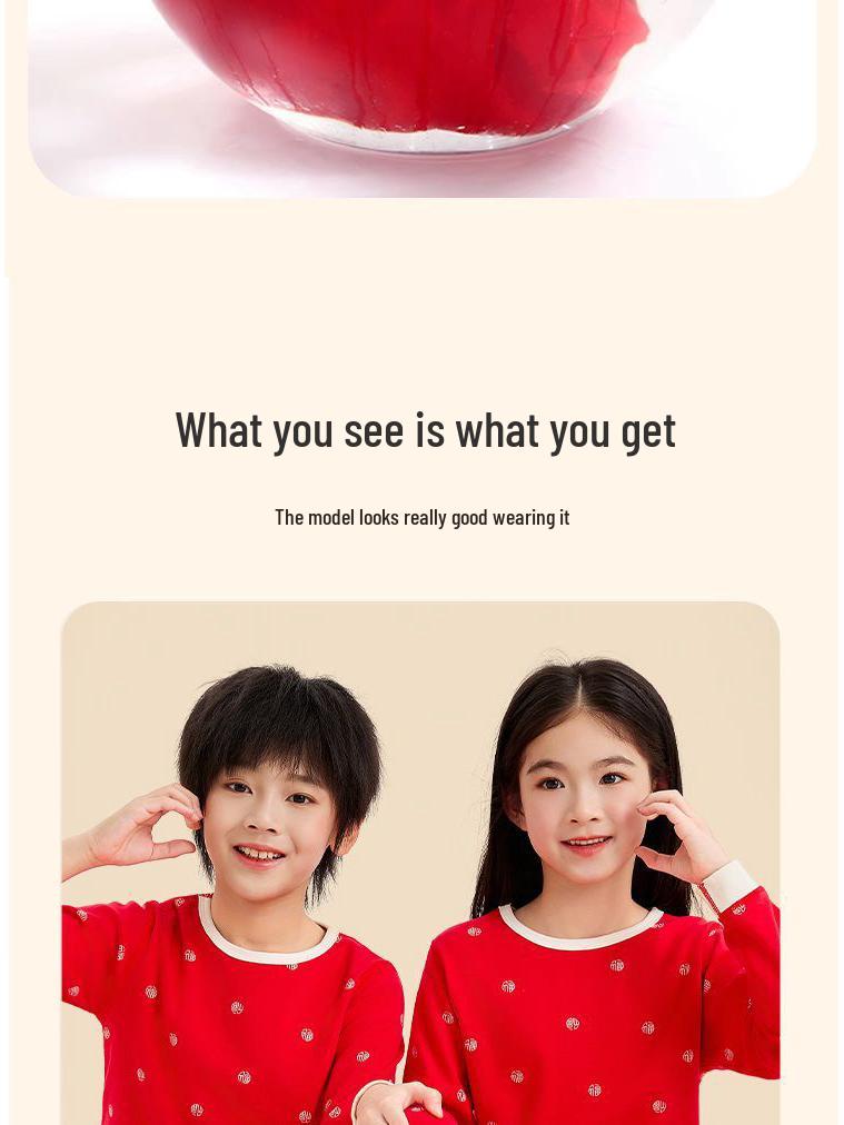 Children's Autumn/Winter Horse Year Red Long Johns Set - Pure Cotton Warm Pajamas