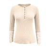 Ladies Casual Solid Color  Strip Solid Color Slim Fit Round Neck Stitching Lace Sleeve T-Shirt