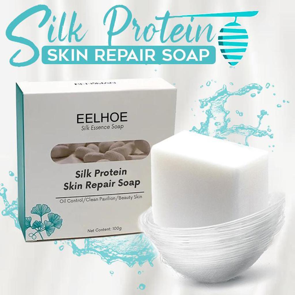 EELHOE Savon Réparateur pour la Peau à la Protéine de Soie Savon Nettoyant Visage Élimine les Acariens Points Noirs Lait de Chèvre Naturel Nettoyage Bain Huile pour la Peau 100g