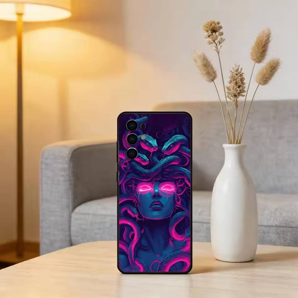 Medusa G-Mythology Phone Case Black Silicone Soft For Samsung S25,S24,S21,S22,S23,S30,Ultra,S20,Plus,Fe,Lite