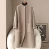 Women's Long Double-Faced Wool Coat: Round Neck, Slim Fit, 30% Cashmere, High-End Spring/Autumn Style