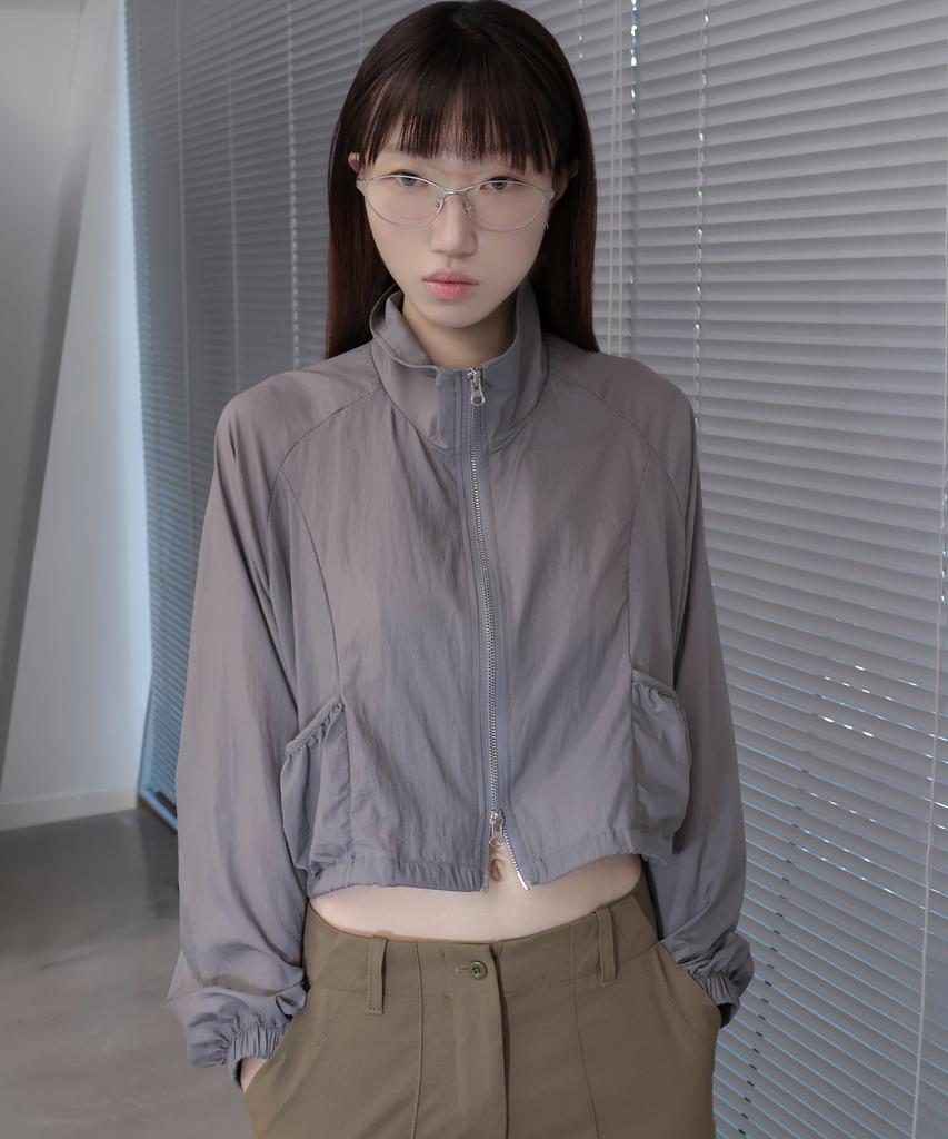 YOROKOBY See-Through Crop Windbreaker Dark Gray