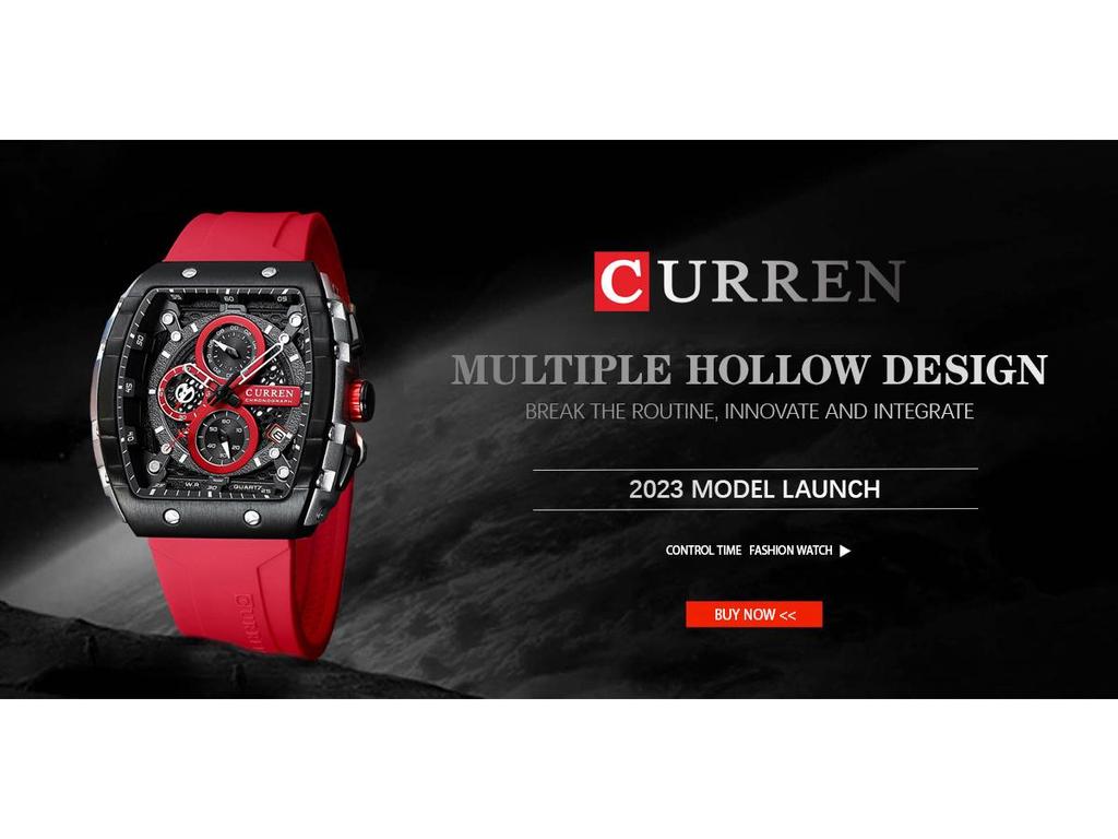 Curren 8442 Men's Quartz Watch, Six-Hand Dial, Rubber Strap, Fashion Sport Design