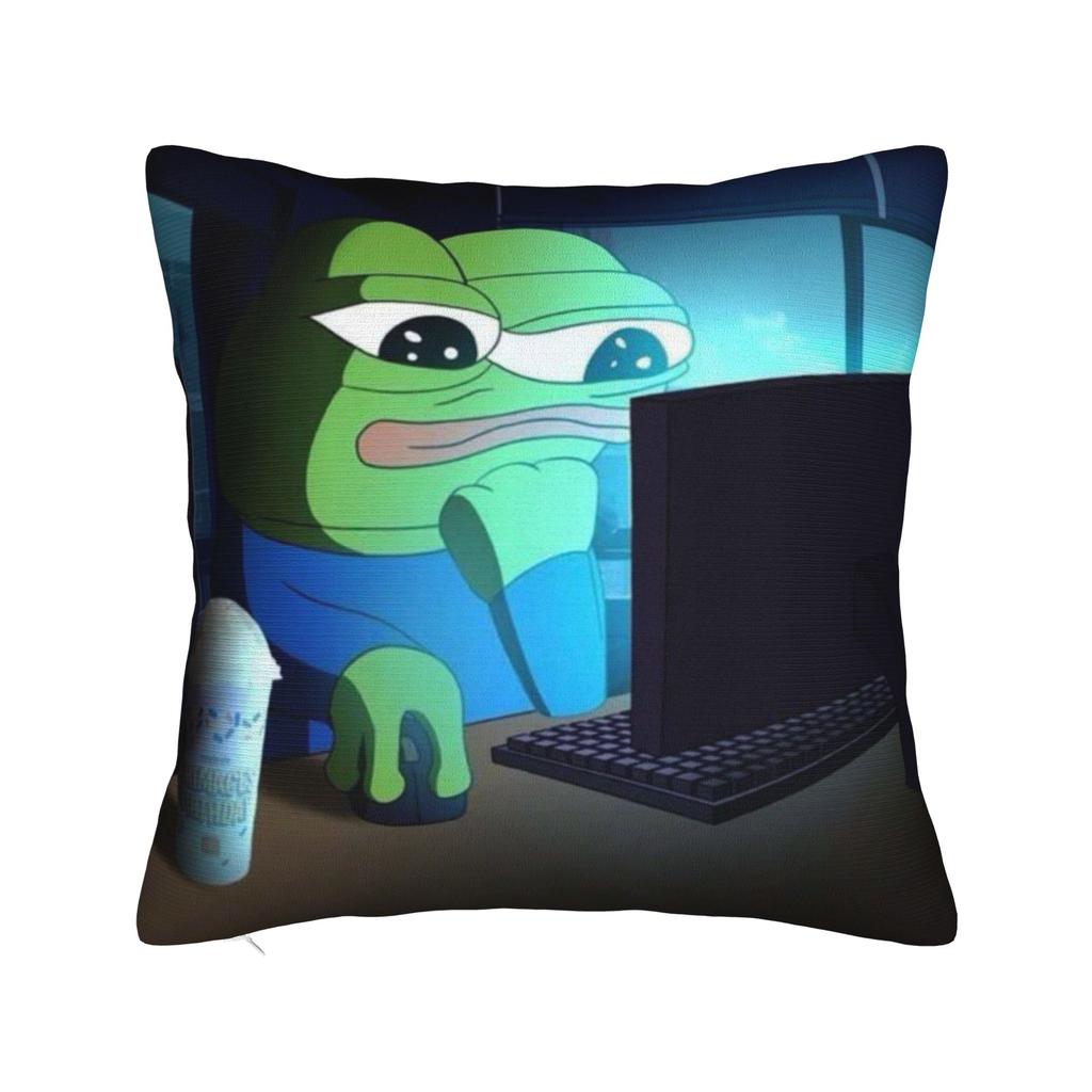 Sad Pepe frog funny meme Printed Pillowcase Cushion Cover  Throw Pillow Cover Warm Sofa Decoration Square Multi Size