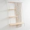 Boho Macrame Wall Hanging Shelf 3 Tier Handmade Woven Wood Organizer Shelves Wall Floating Plant Hanger for Home Decor