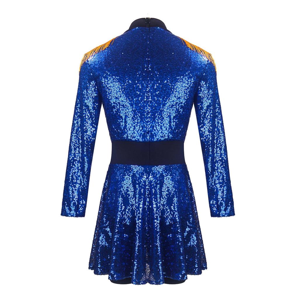 Sequin Long Sleeve Circus Ringmaster Jumpsuit with Tassel Skirt Cosplay Costume