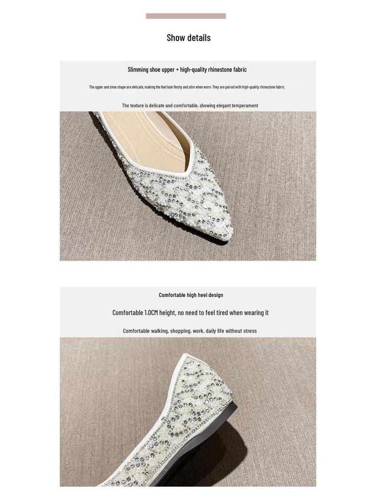 Weiwei Women's Rhinestone Pointed Toe Flats - Low Heel Slip-on Loafers with Soft Sole
