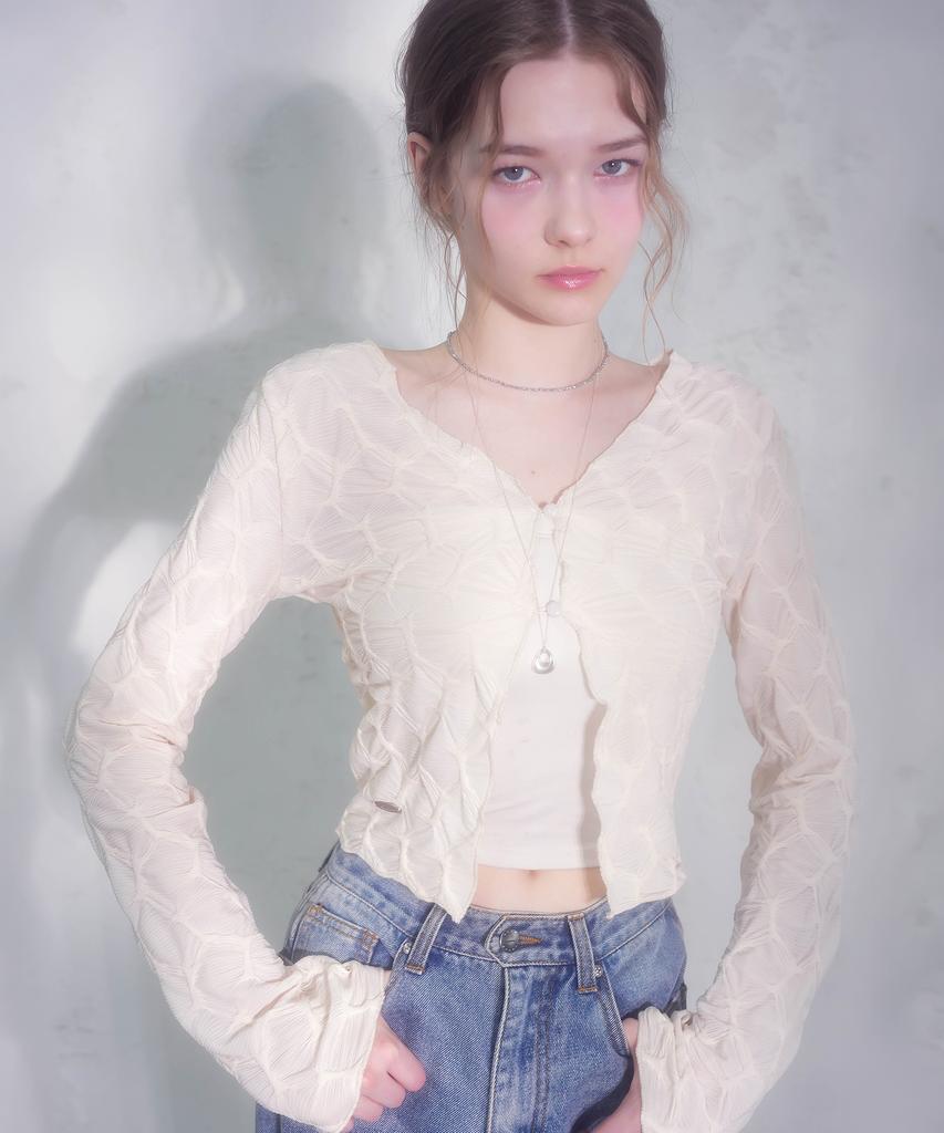 Vivacious Wrinkle V-Neck Crop Cardigan_2 Colors
