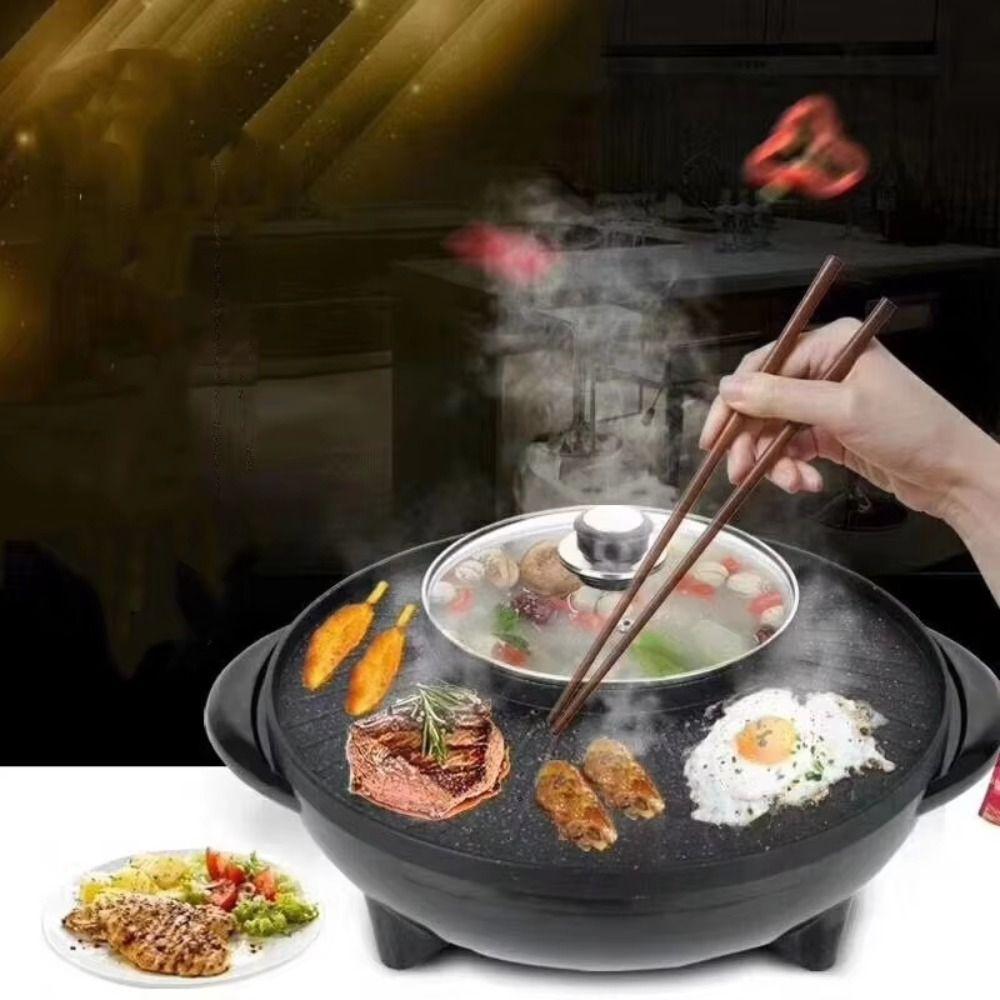 Round Electric Grill Non Stick 2 In 1 Electric Pan Household Barbecue Griddle Grilling