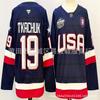 Maglia da Hockey su Ghiaccio da Uomo Squadra USA Numero Personalizzato 19 7 34 Ricamato Misto Cotone Abbigliamento Sportivo Performance