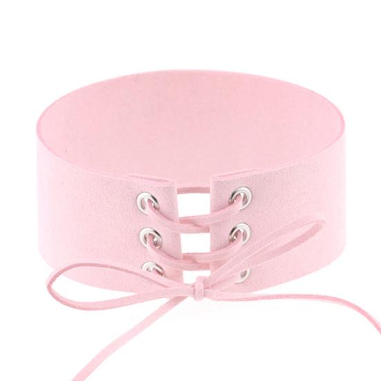 Kvinnors vintage punk gotisk snörning Faux mocka bred Choker kort halsband