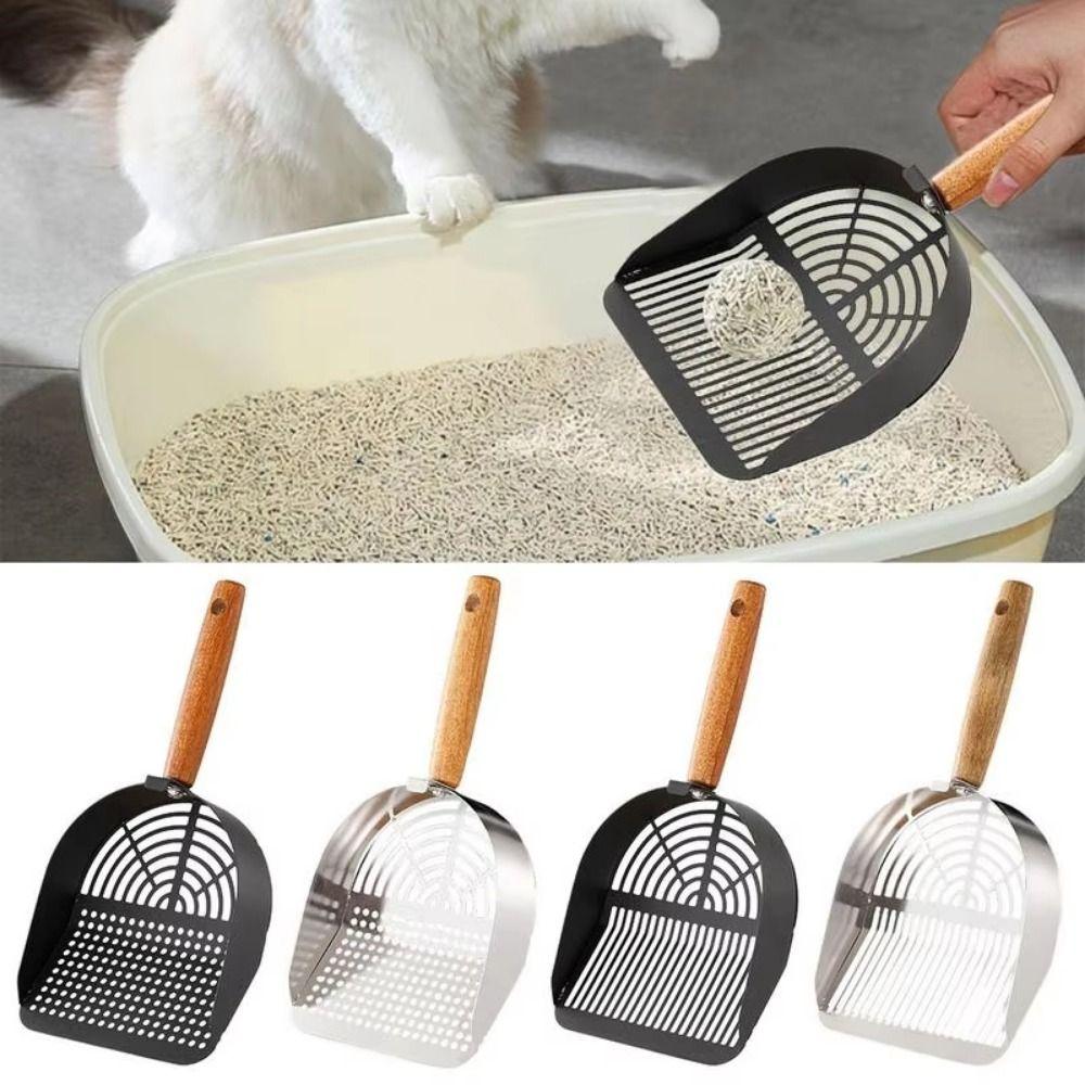 Stainless Steel Cat Litter Scoop Long Wood Handle Toilet Garbage Picker  Indoor