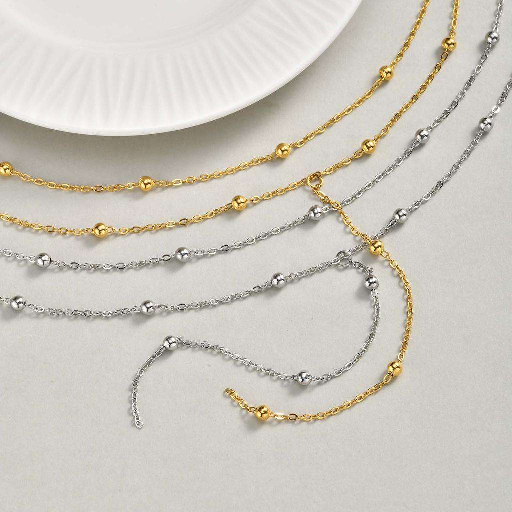 Double Layer Y-shaped Long Chain Drop Pendant Necklace, Gold Plated Stainless Steel Beaded Chain Choker Fashion Jewelry Gifts