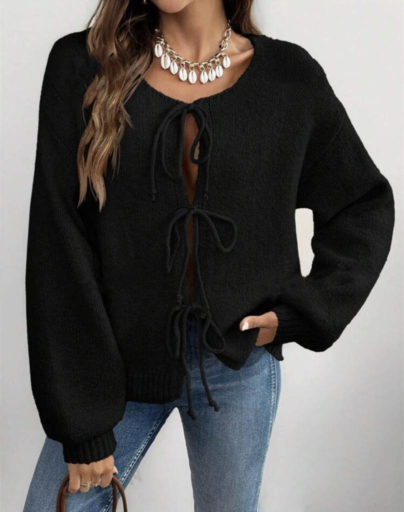 Women's Commuter Casual Loose Solid-coloured Jumper V-neck Autumn and Winter Cardigan with 2025 Autumn and Winter New