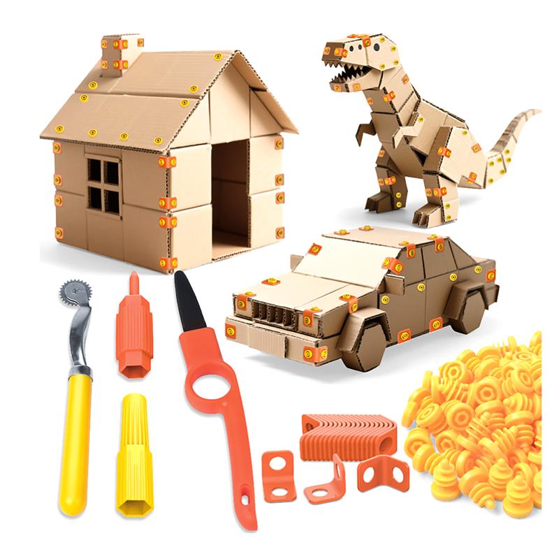 Kit Giocattolo Fai-da-te in Cartone con Viti, Taglierino e Cassetta degli Attrezzi per Bambini Piccoli, Giocattoli Educativi, Giocattoli Interattivi Genitore-Figlio, Regali per Bambini