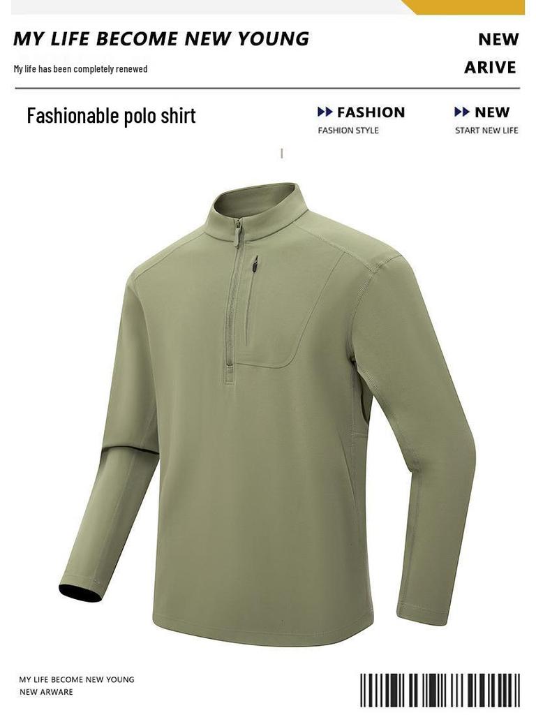 Bird House Style Men's Autumn/Winter Long Sleeve Round Neck Half-Zip Sweatshirt, Elastic and Warm for Outdoor Sports